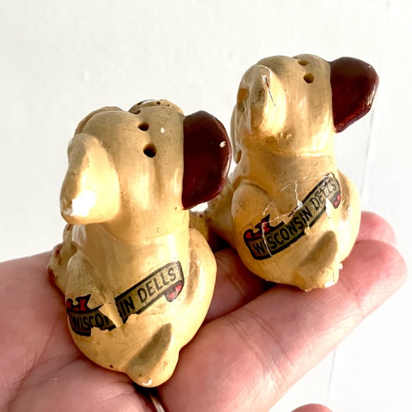 Vintage 40’s puppy dogs souvenir Wisconsin Dells salt & pepper shakers - Picture 3 of 6